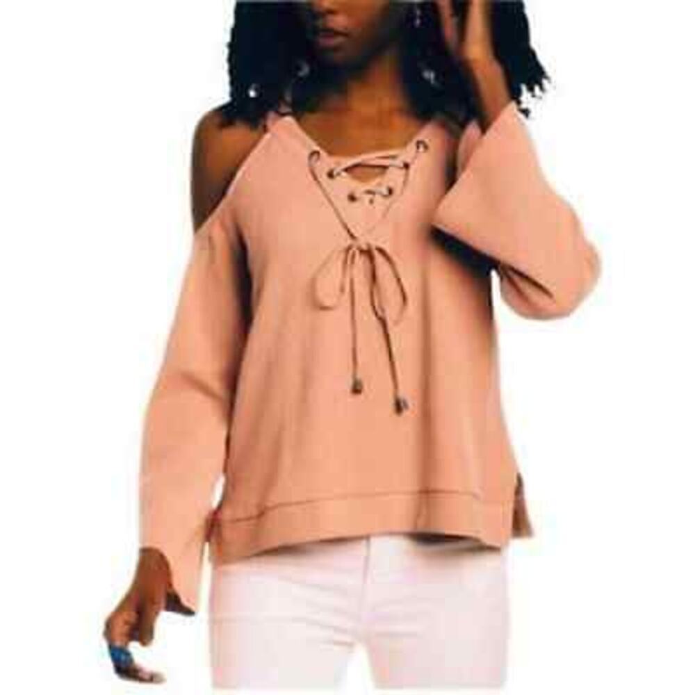 JOA Lace Up Cold Shoulder Sweatshirt Orange Size Large
